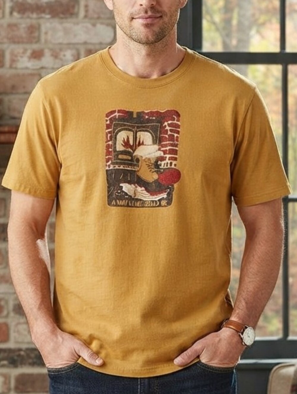 L.L. Bean Graphic T-Shirt Medium Reg Mustard Yellow Outdoor Gorpcore CabinCore